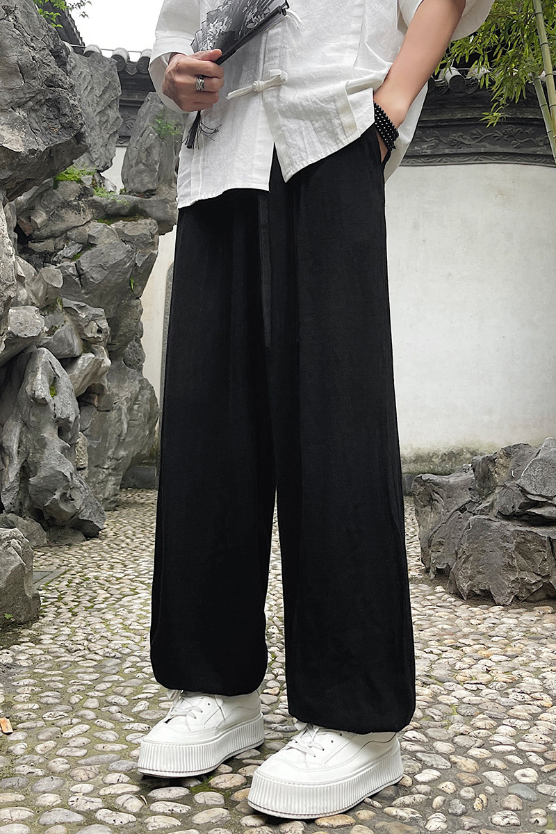 夏季新中式阔腿束脚宽松亚麻裤垂感风男裤A321-1-K936-P70,男装休闲裤,电商A321-1（原钱塘6020）