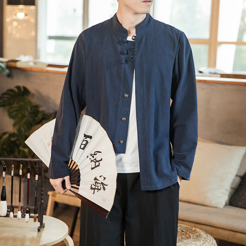 风大码男装春夏长袖衬衫宽松亚麻盘扣衬衣A321-1-C623-P65,男装衬衫,电商A321-1（原钱塘6020）