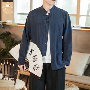风大码男装春夏长袖衬衫宽松亚麻盘扣衬衣A321-1-C623-P65图片