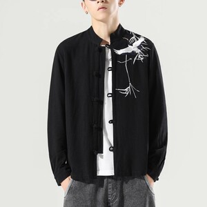 风男装刺绣棉麻长袖衬衫中式盘扣立领唐装A321-1-C626-P70图片