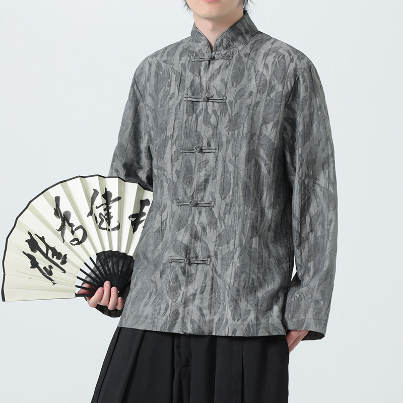 风夏季超轻薄天丝防晒唐装中式提花外套衬衫A321-1-C655-P75,男装衬衫,电商A321-1（原钱塘6020）