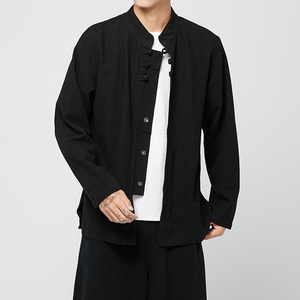风大码男装春夏长袖衬衫宽松亚麻盘扣衬衣A321-1-C623-P65图片