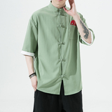风夏季五分袖冰丝唐装大码刺绣短袖男装衬衫A321-1-C627-P50，男装衬衫，电商A321-1（原钱塘6020）