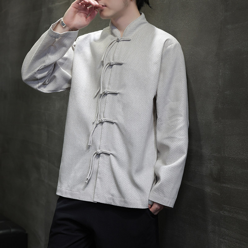 唐装春夏风古风棉麻汉服盘扣亚麻长袖衬衫A321-1-C633-P75图片