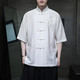 刺绣汉服风夏季轻薄亚麻短袖衬衫男新中式唐装A321-C650-P65，男装衬衫，电商A321-1（原钱塘6020）