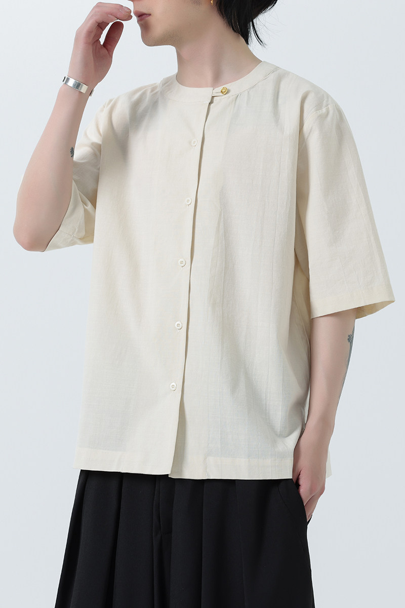 风复古短袖衬衫夏季薄款袖中式衬衣宽松唐装A321-1-C659-P65,男装衬衫,电商A321-1（原钱塘6020）