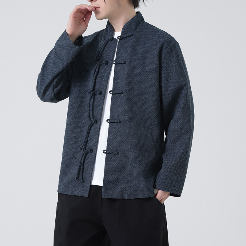 唐装春夏风古风棉麻汉服盘扣亚麻长袖衬衫A321-1-C633-P75,男装衬衫,电商A321-1（原钱塘6020）