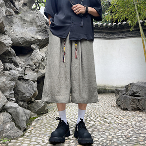 新中式夏季宽松直筒垂感七分阔腿风亚麻男裤A321-1-K937-P60图片
