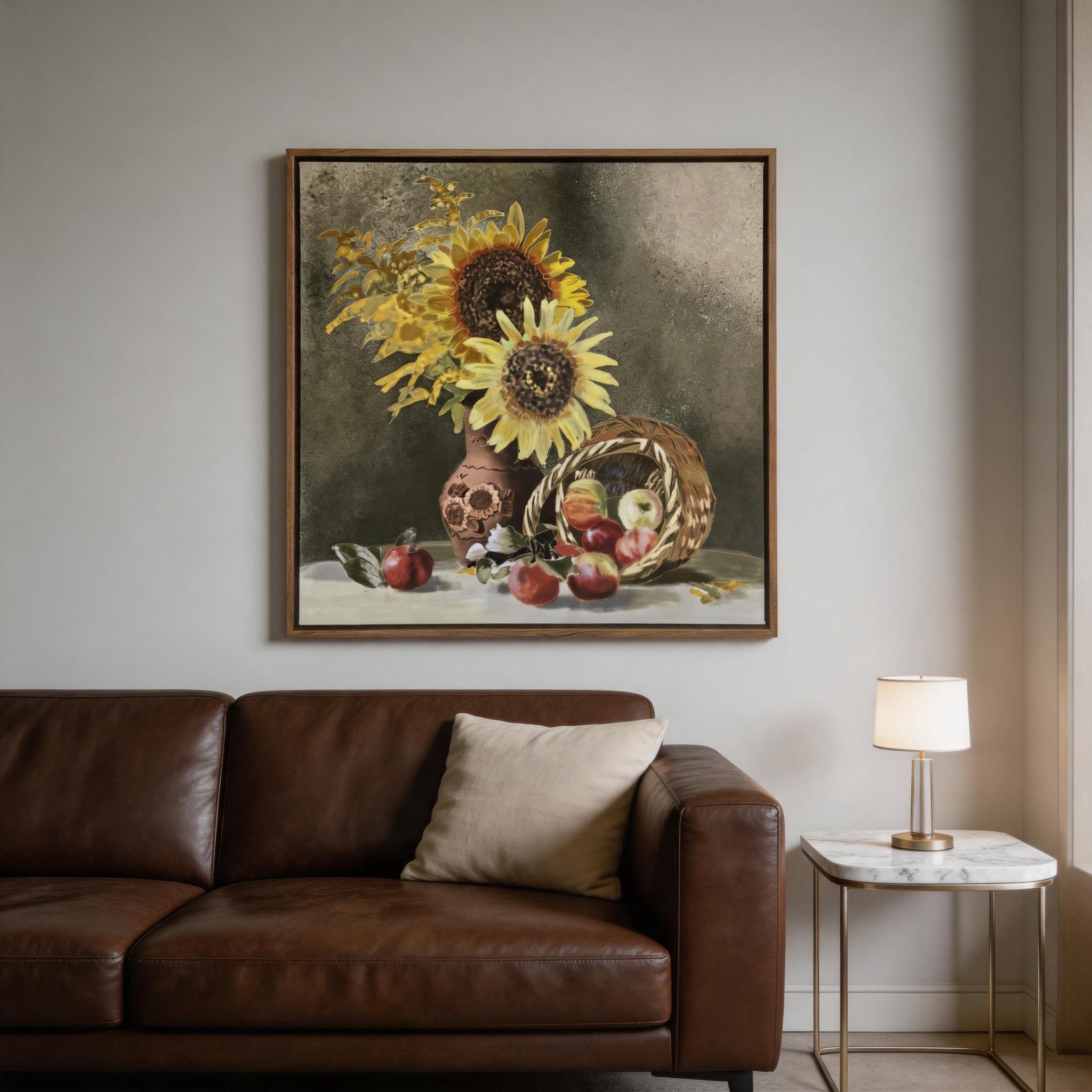 法式油画向日葵苹果装饰画客厅餐厅卧室挂画