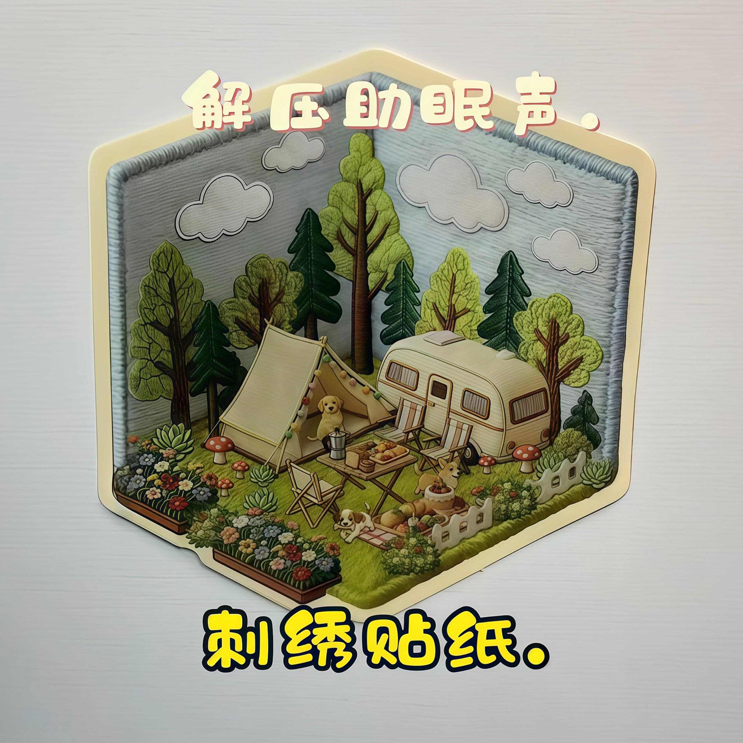 森林刺绣造景贴纸微缩场