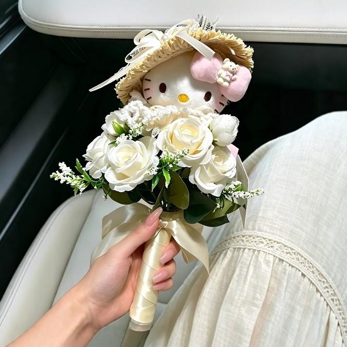 草帽小猫手捧花新娘结婚