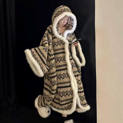 斗篷式睡袍长款加厚连帽