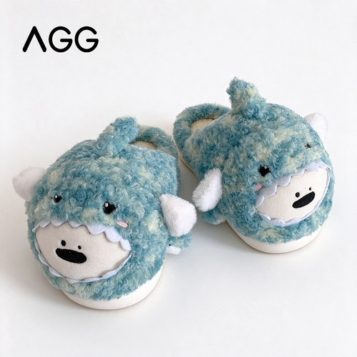 AGG可爱汪鲨秋冬防滑毛绒棉拖