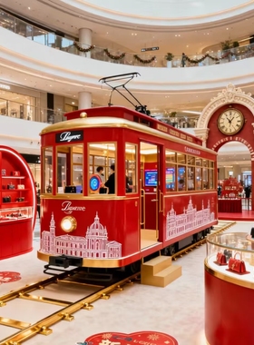 商场定制复古红色有轨电车模型
