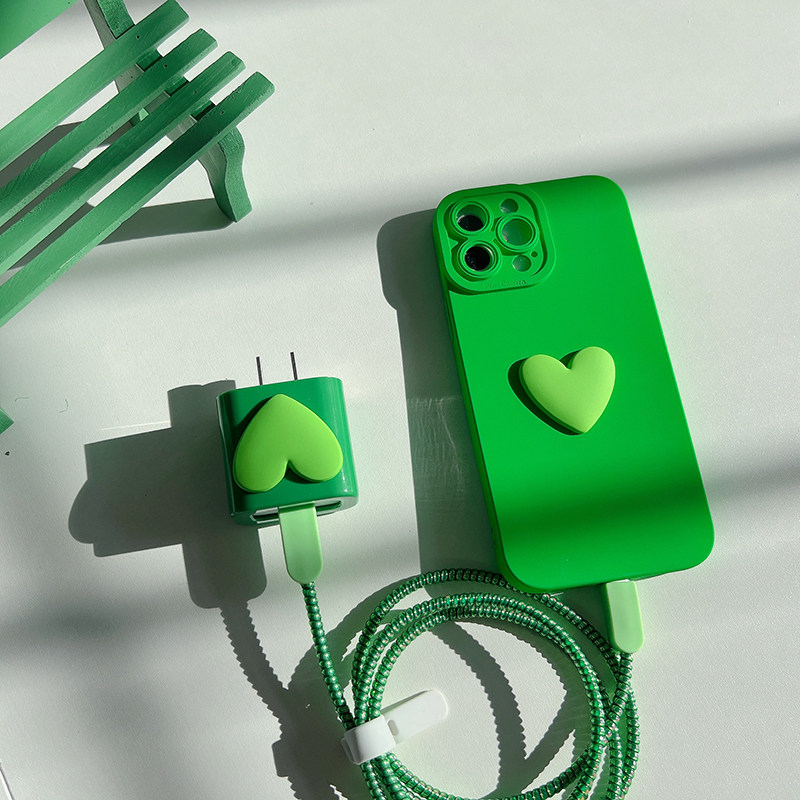复古绿适用苹果13p数据线保护套iphone12手机充电器20w快充收纳包