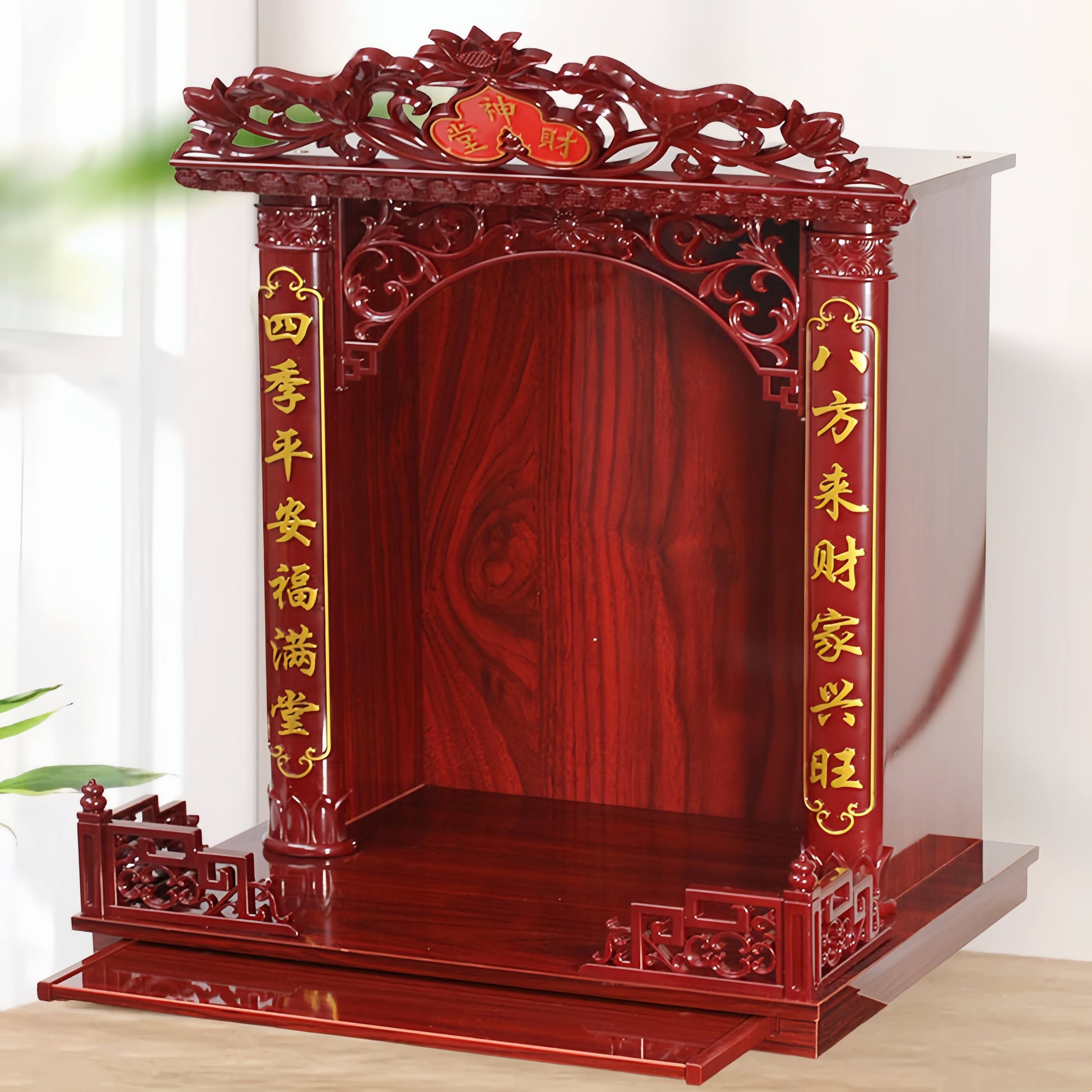 仿红实木财神爷佛龛观音供台神台神龛供台供桌壁挂式吊柜家用佛柜图片