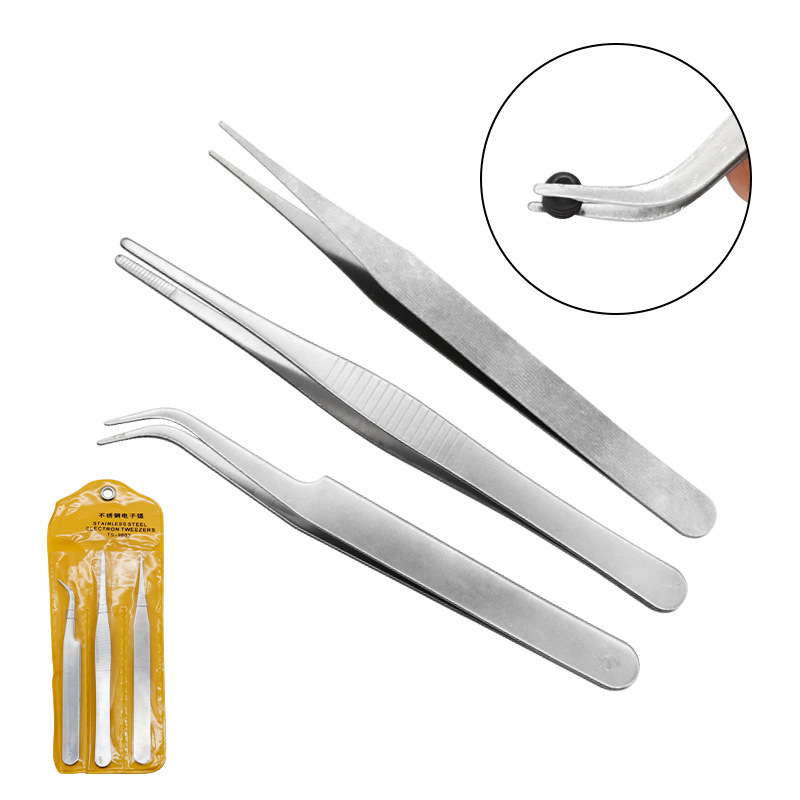 弯头尖头圆头镊子3支装