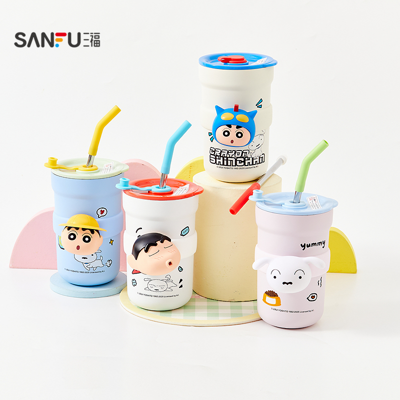 三福蜡笔小新转转不锈钢杯保温杯580ML 创意家居时尚杯503770