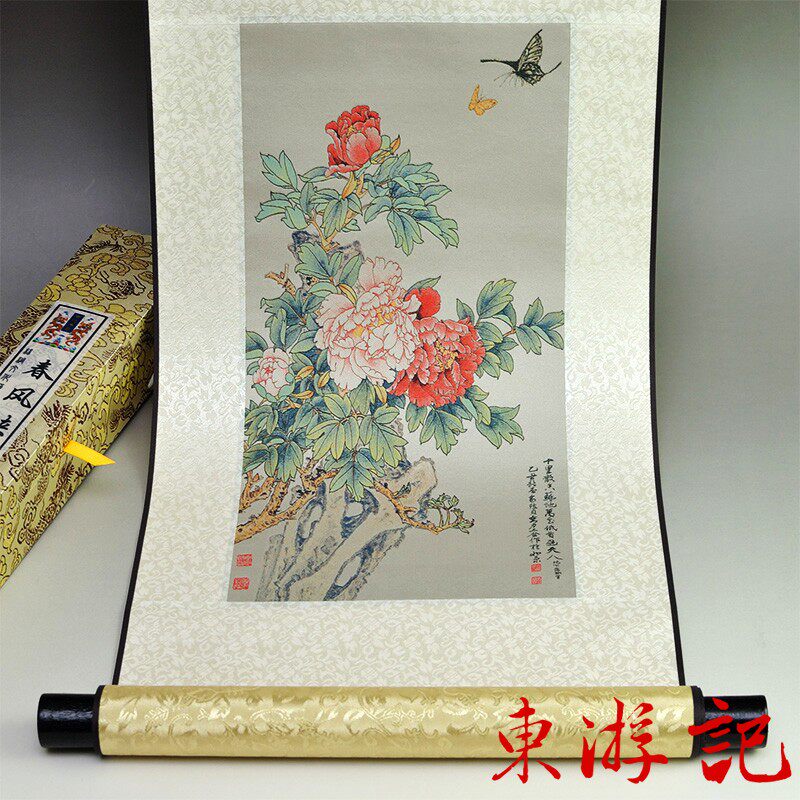 中国风特色礼品送老外 “春风蛱[jiá]蝶图”真丝织锦竖轴画
