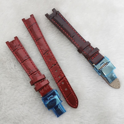 宝时捷手表带L-6155红色皮表带女