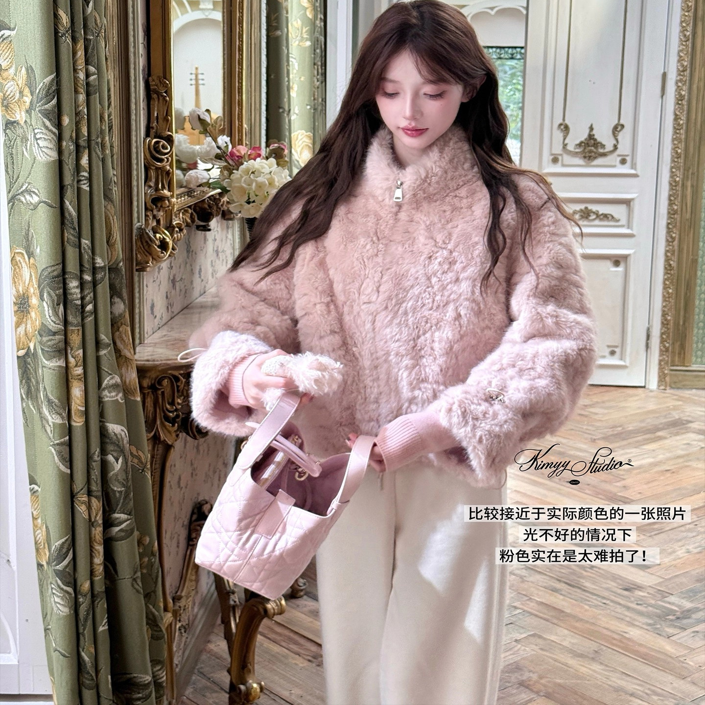 小熊冬日walk” 日常通勤保暖环保皮毛一体外套女冬立领毛毛上衣