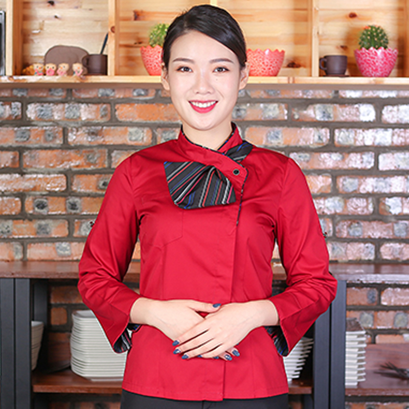 餐饮酒店茶楼饭店服务员工作服女长袖短袖秋冬季工衣制服套装定制