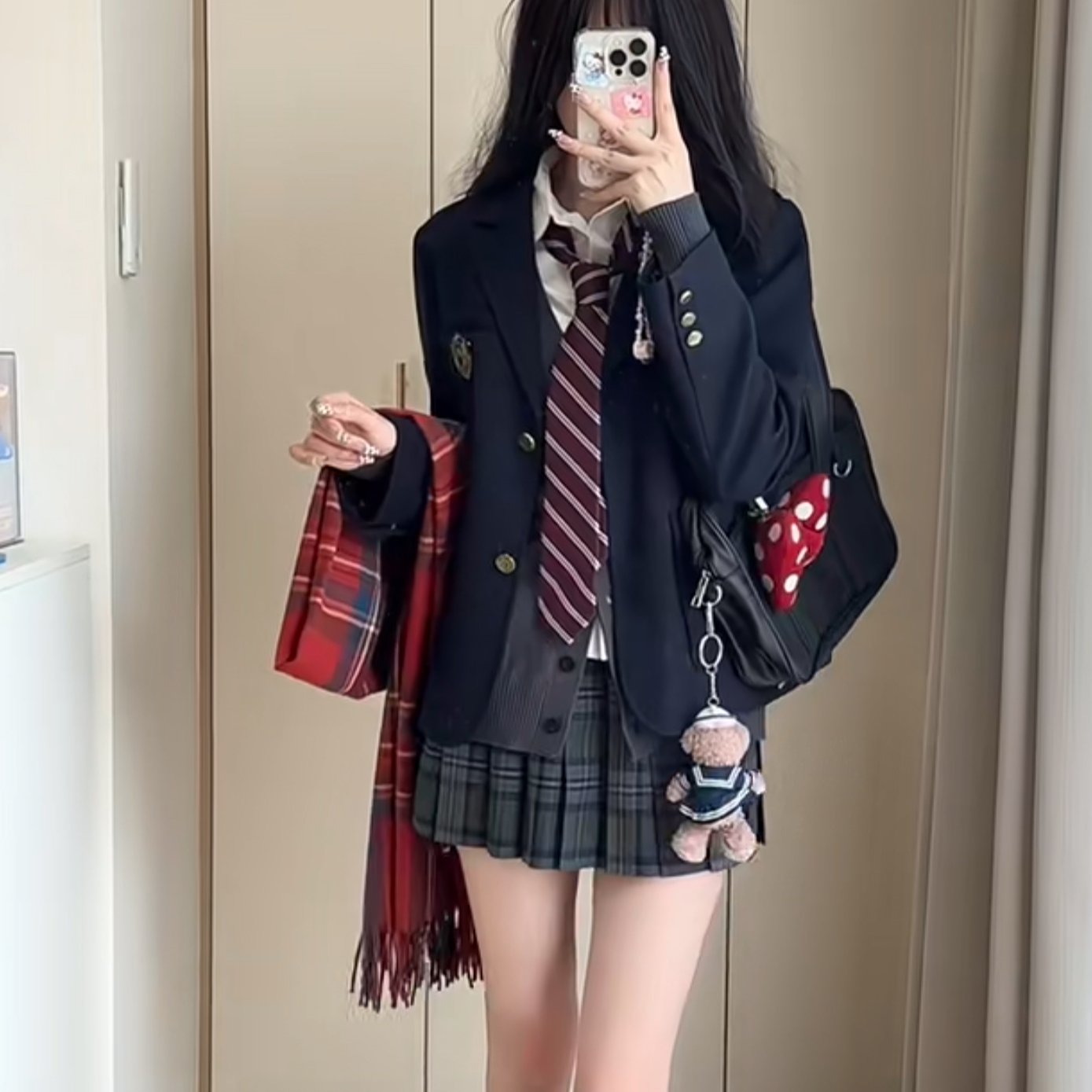 JK制服西装外套秋冬长袖衬衫叠穿针织毛衣开衫学院