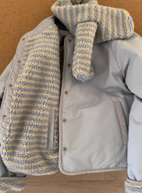 韩系甜美双面穿摇粒绒棉服外套女2024新款冬季配围巾加厚百搭上衣