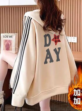 纯棉华棉复金丝绒420克  2025冬加绒加厚连帽宽松外套女