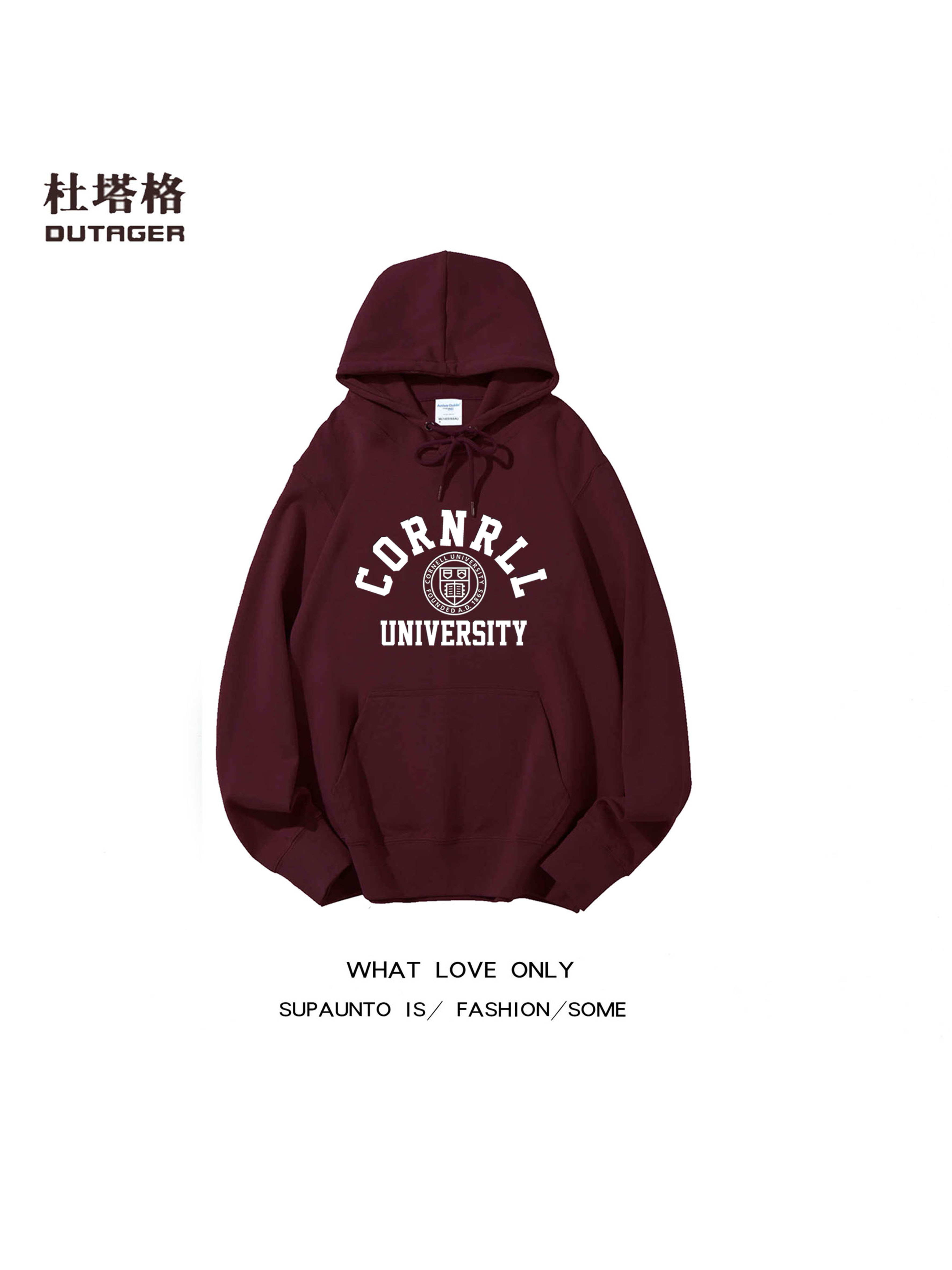加绒加厚康奈尔大学班服纪念品重磅纯棉连帽卫衣宽松休闲男女