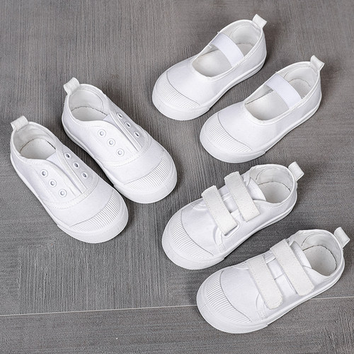 女童学校小白鞋男童幼儿园舞蹈鞋演出纯白鞋室内儿童小白鞋帆布鞋