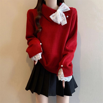 大红色巨好看毛衣针织衫2025新款秋冬大码女装胖mm内搭打底衫上衣