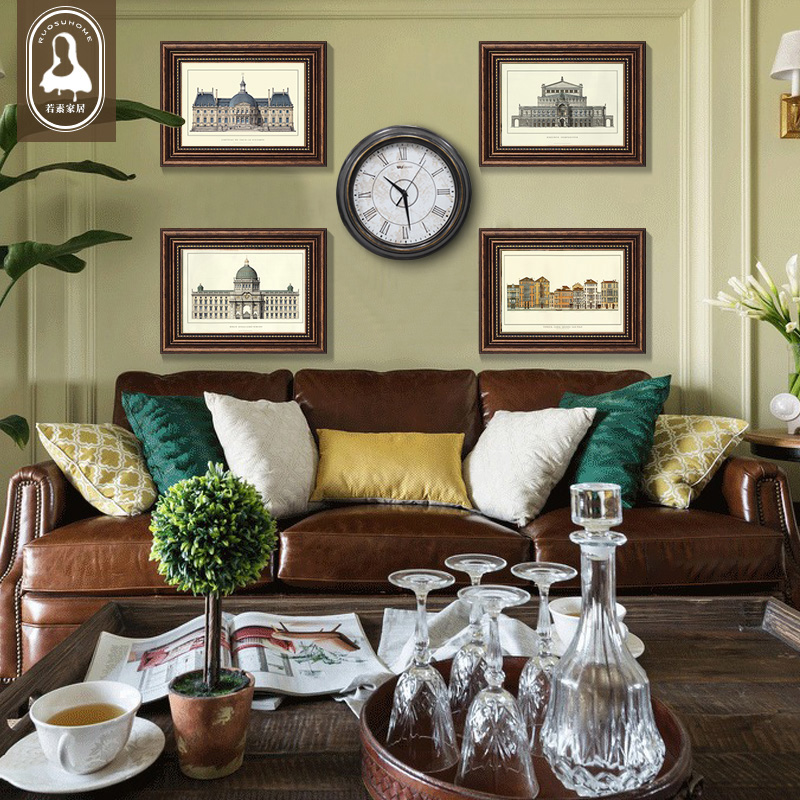 美式城堡装饰画客厅组合沙发背景墙挂画欧美复古大气简美建筑壁画图片