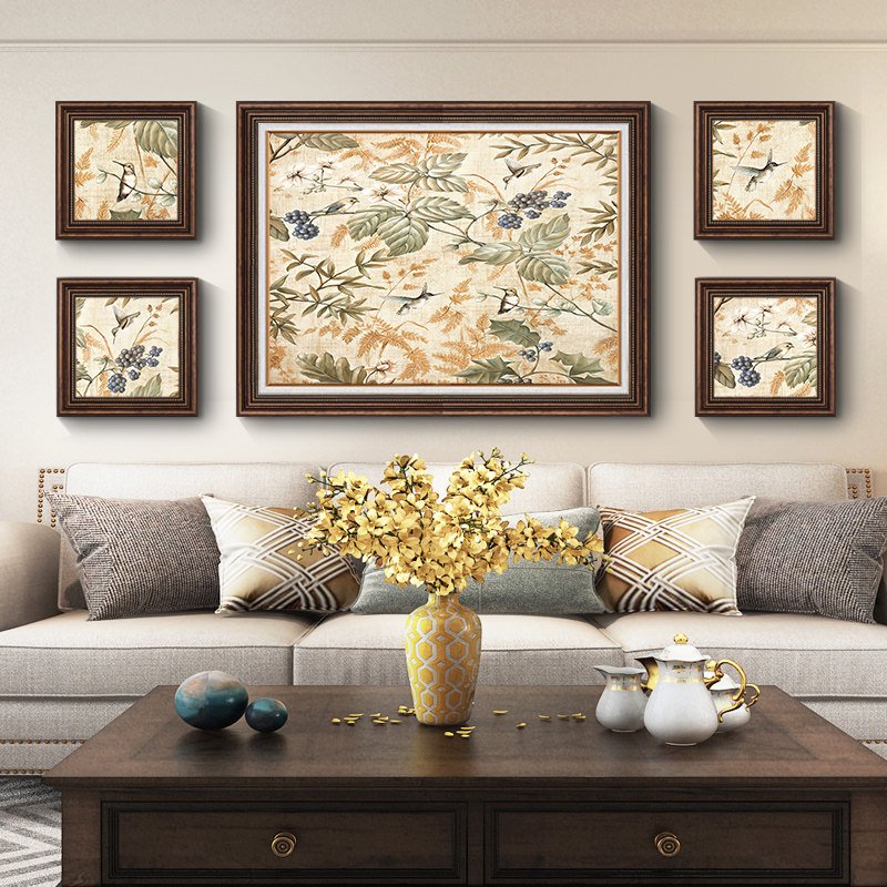 莺莺雀雀】美式客厅组合装饰画沙发背景墙大气花鸟风挂画餐厅油画