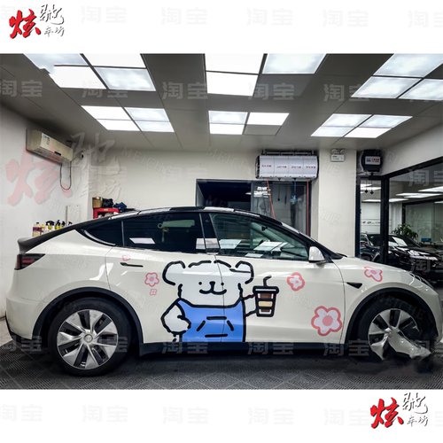 特斯拉model y车贴拉花特斯拉3线条小狗小鹏P7理想L6卡通车身贴纸