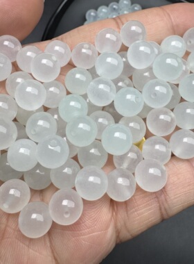 高冰翡翠色冰晴冰种散珠子玉石圆珠diy编织玉饰品手串项链材料