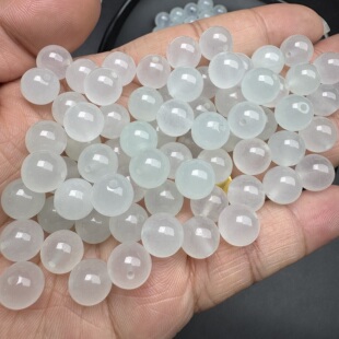 高冰翡翠色冰晴冰种散珠子玉石圆珠diy编织玉饰品手串项链材料