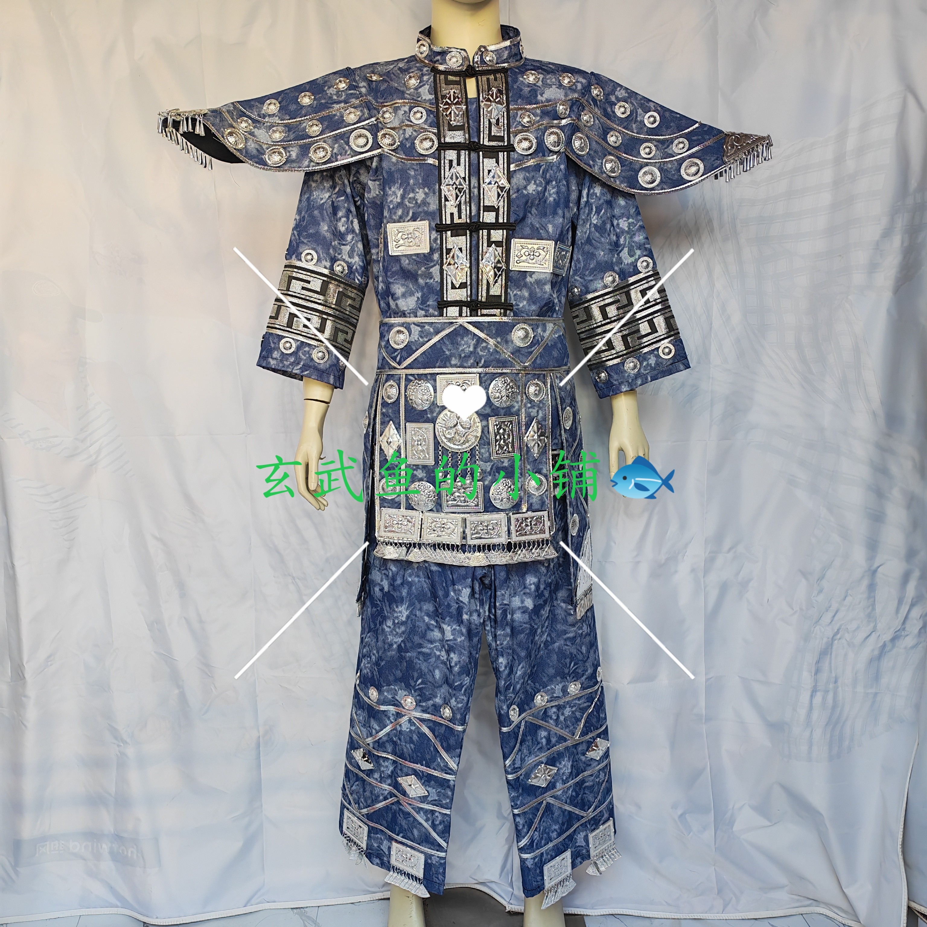 苗族服装男士牛角扎染少数民族服饰云南千古苗寨旅拍舞蹈演出服