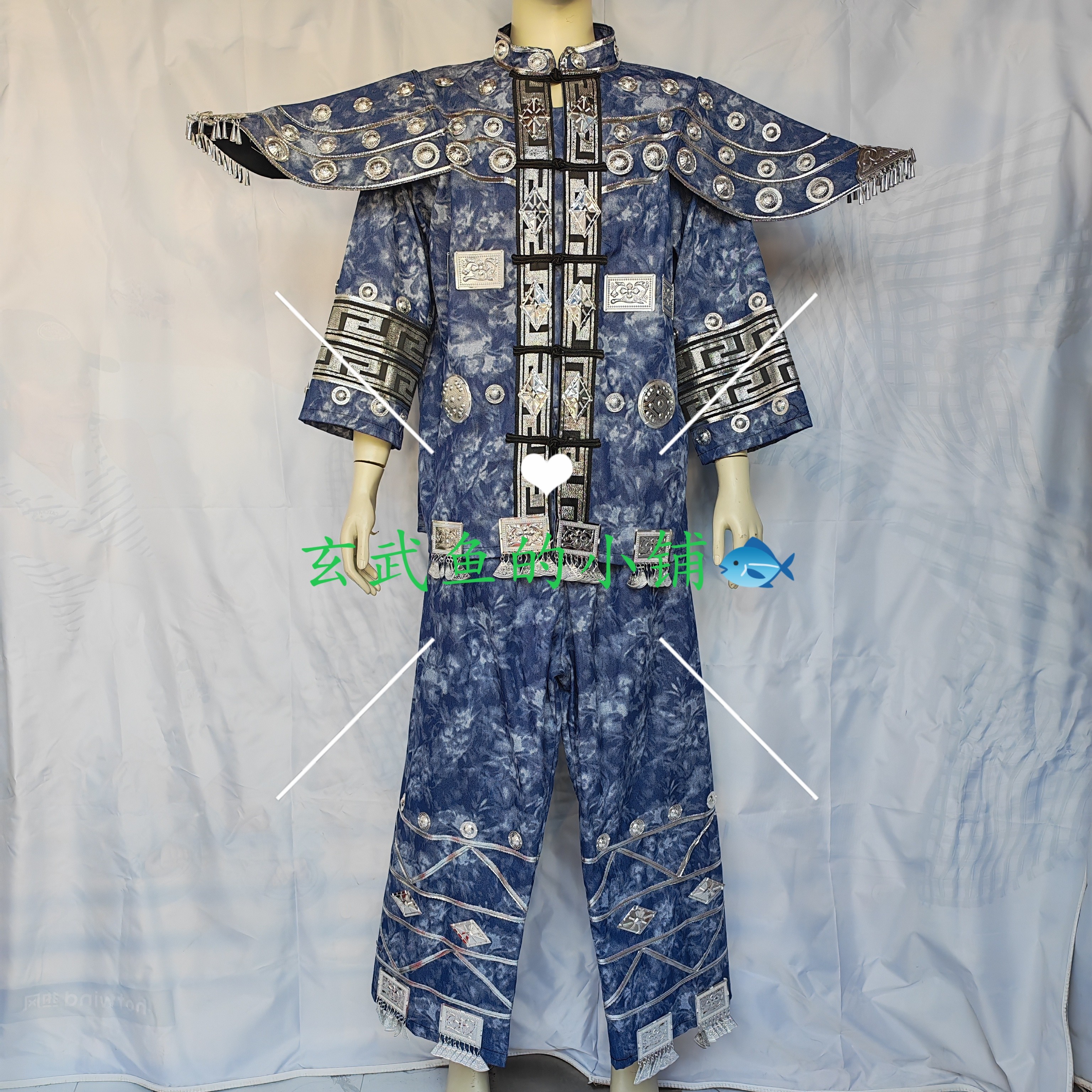 男士少数民族传统服装扎染牛角套装日常舞台演出旅拍摄影男装