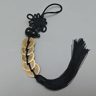 天然黑曜石彩眼葫芦五六八帝铜钱挂件黑色水晶葫芦六帝铜钱挂件