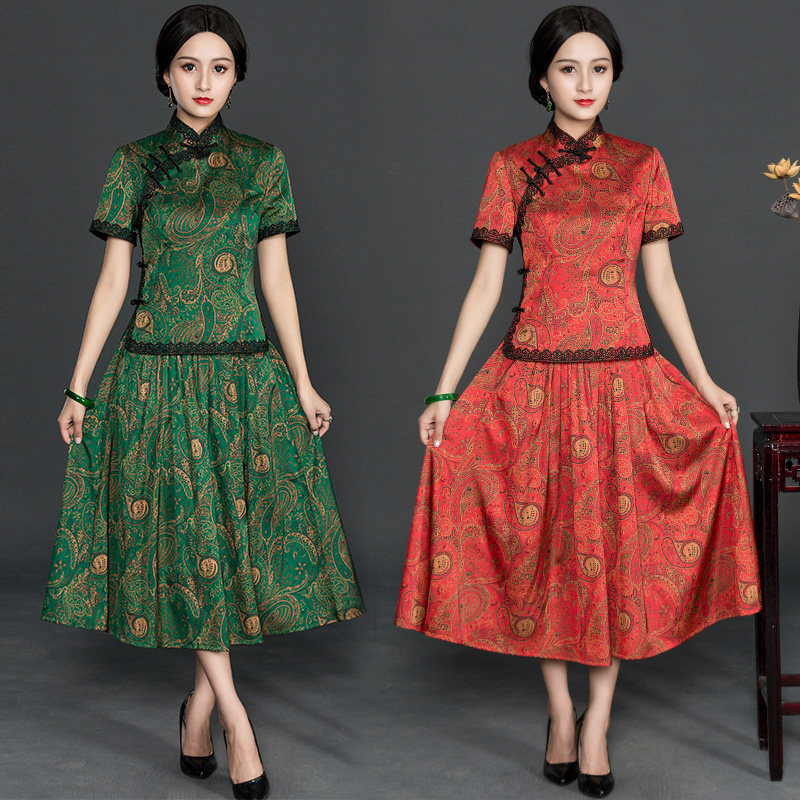 唐装女套装 两件套夏季新品修身显瘦大码旗袍上衣民国风复古女装