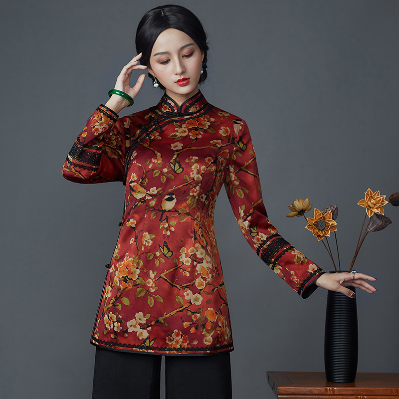 盘扣民国风汉服中长款旗袍上衣