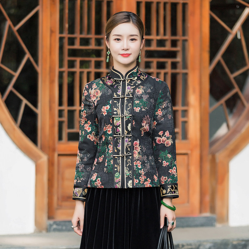 华族经典唐装女2025秋冬新款夹棉加厚全开襟显瘦优雅妈妈旗袍上衣