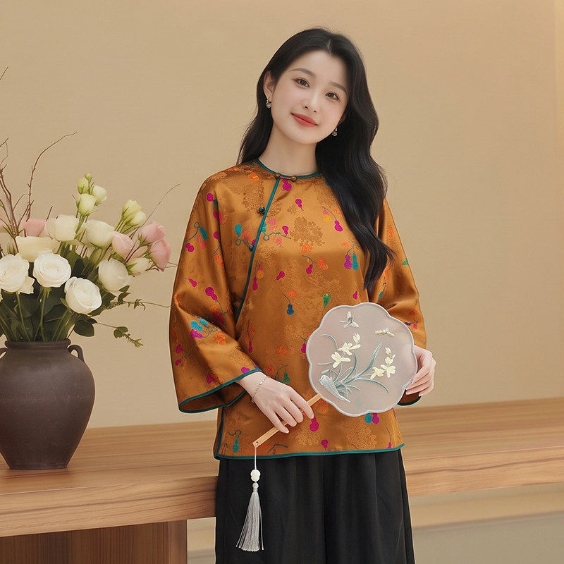 华族经典新中式上衣国风日常盘扣桑蚕丝开襟宽松优雅改良唐装女装