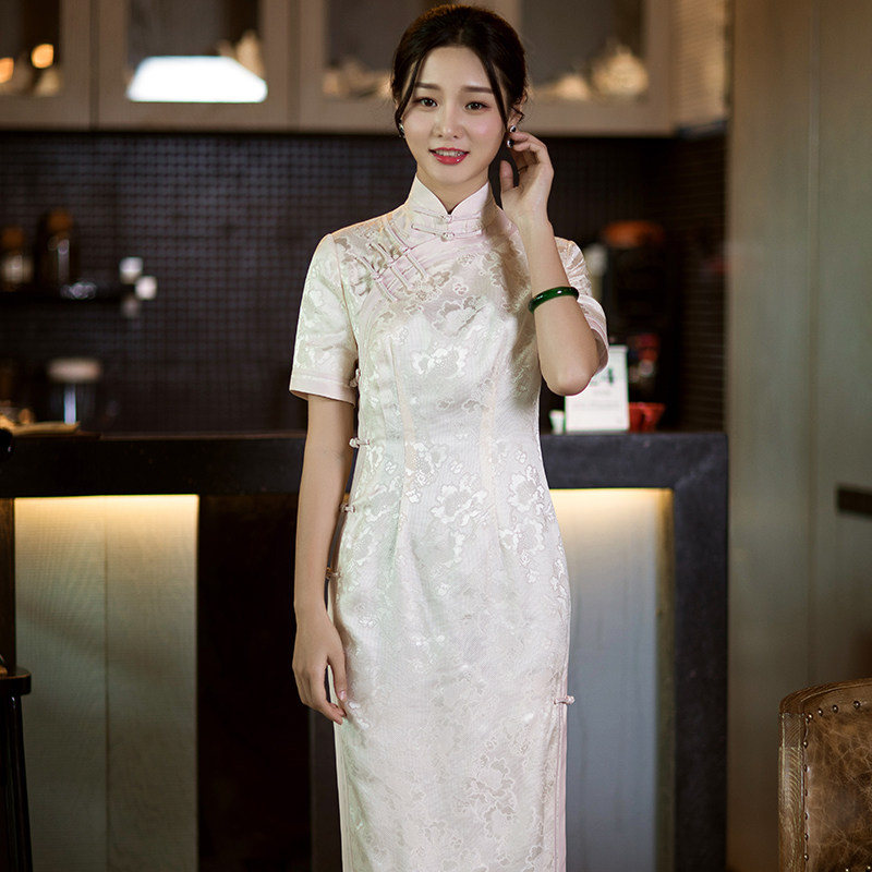 华族经典思语牡丹花高端真丝花罗优雅气质年轻款京派旗袍礼服