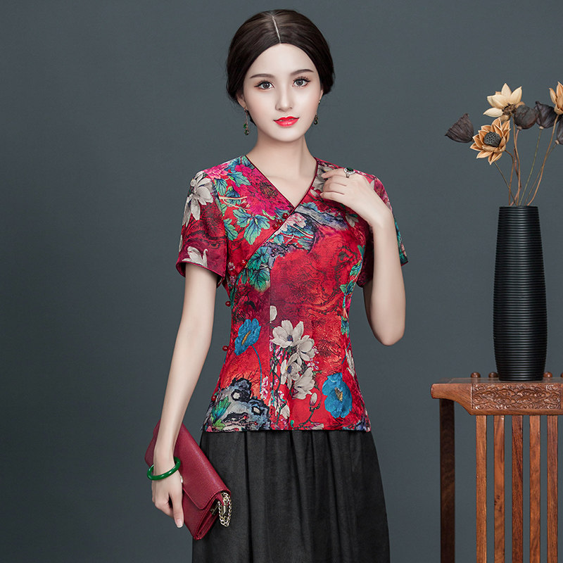 华族经典唐装改良版女时尚短袖女修身妈妈香云纱2023新款夏装旗袍