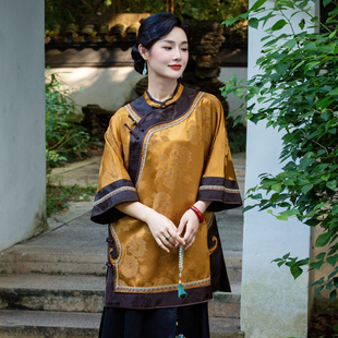 华族经典新中式太太服秋重锻香云纱民国大袖唐装上衣中长款250307