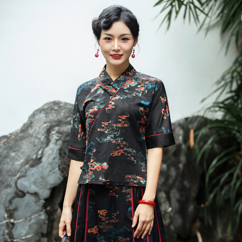 华族经典改良唐装中式旗袍上衣夏季短袖百搭显瘦气质汉服上衣女