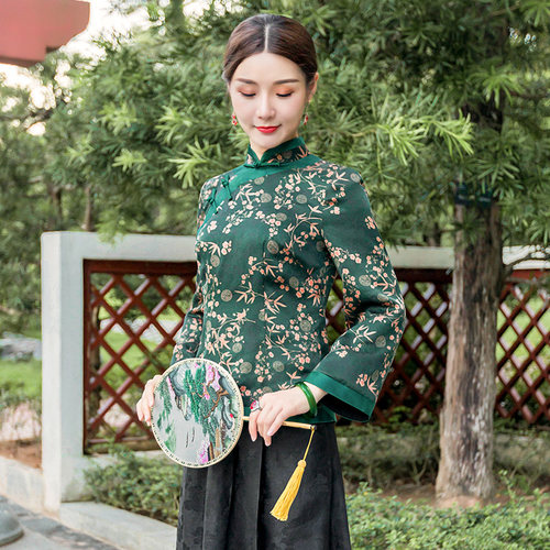 华族经典真丝高档长袖旗袍上衣
