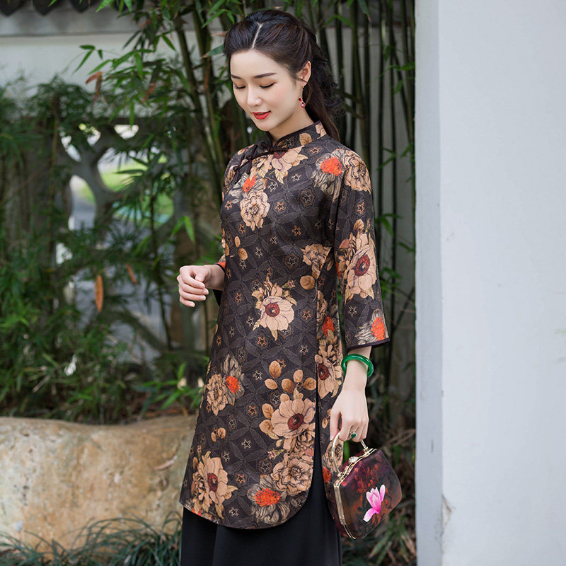 华族经典中长款上衣女2025夏新款中式复古开襟禅意茶服女旗袍上衣